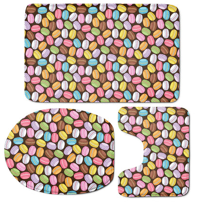 Colorful Macarons Pattern Print 3 Piece Bath Mat Set