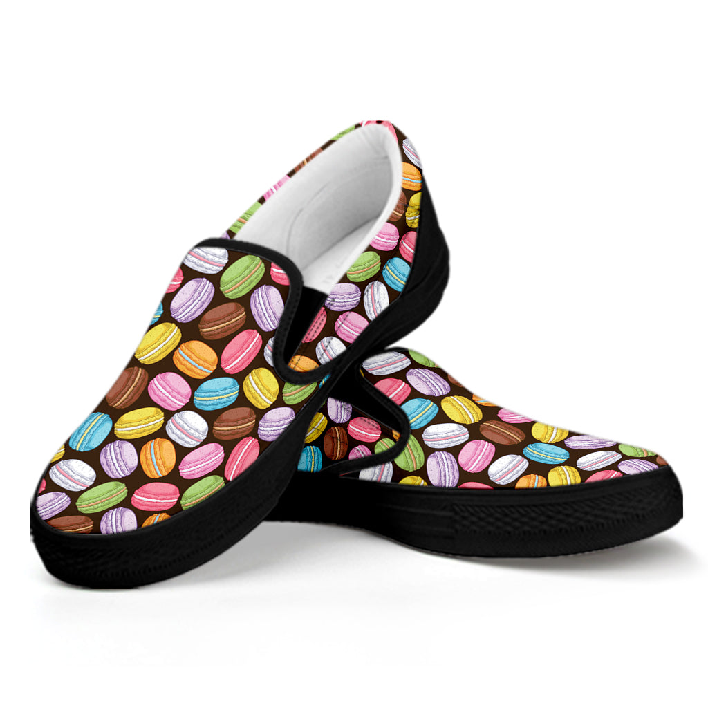 Colorful Macarons Pattern Print Black Slip On Shoes
