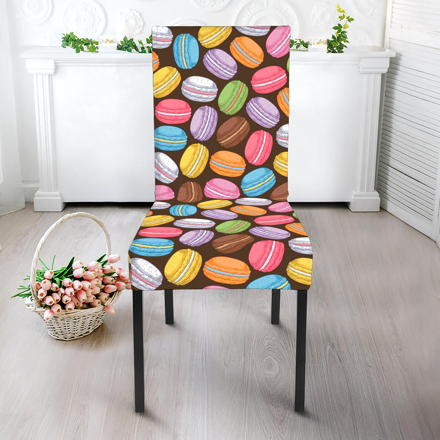 Colorful Macarons Pattern Print Dining Chair Slipcover