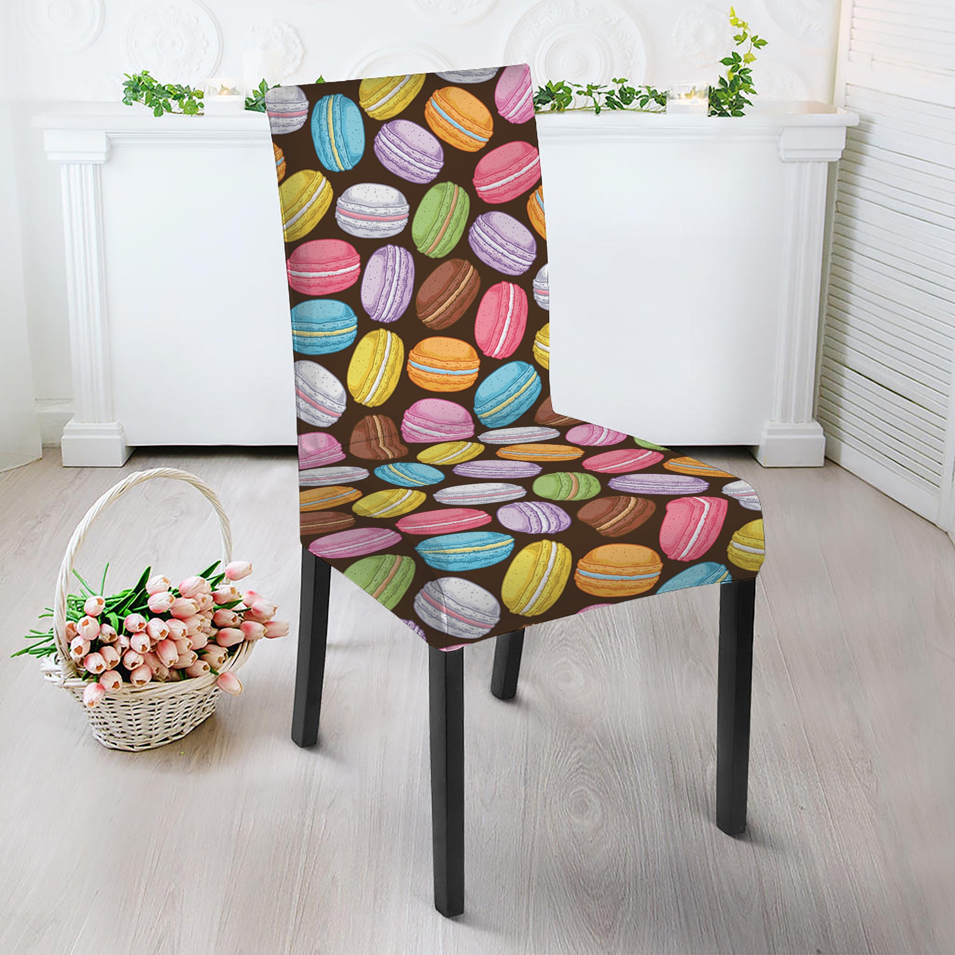 Colorful Macarons Pattern Print Dining Chair Slipcover