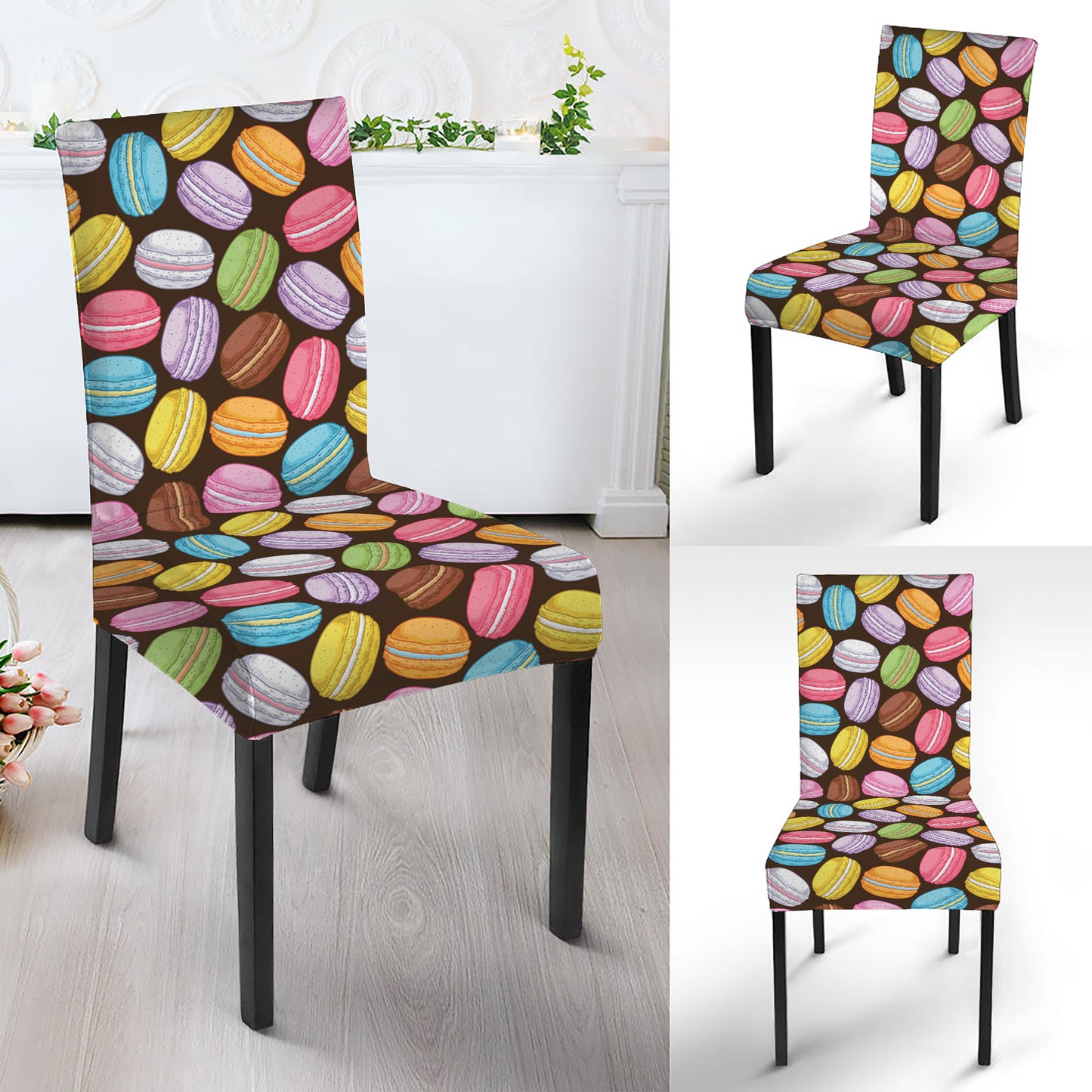 Colorful Macarons Pattern Print Dining Chair Slipcover