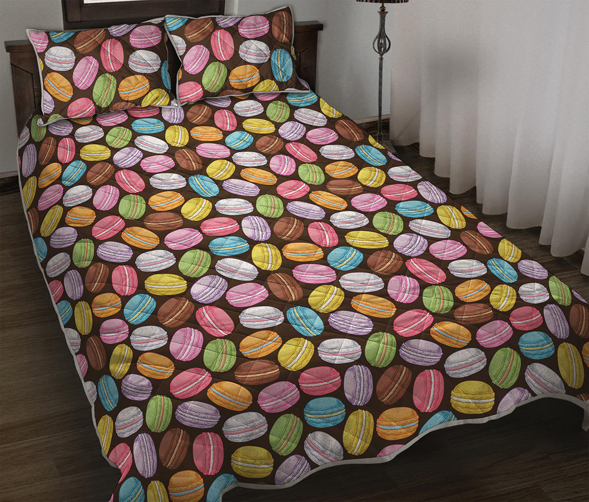 Colorful Macarons Pattern Print Quilt Bed Set