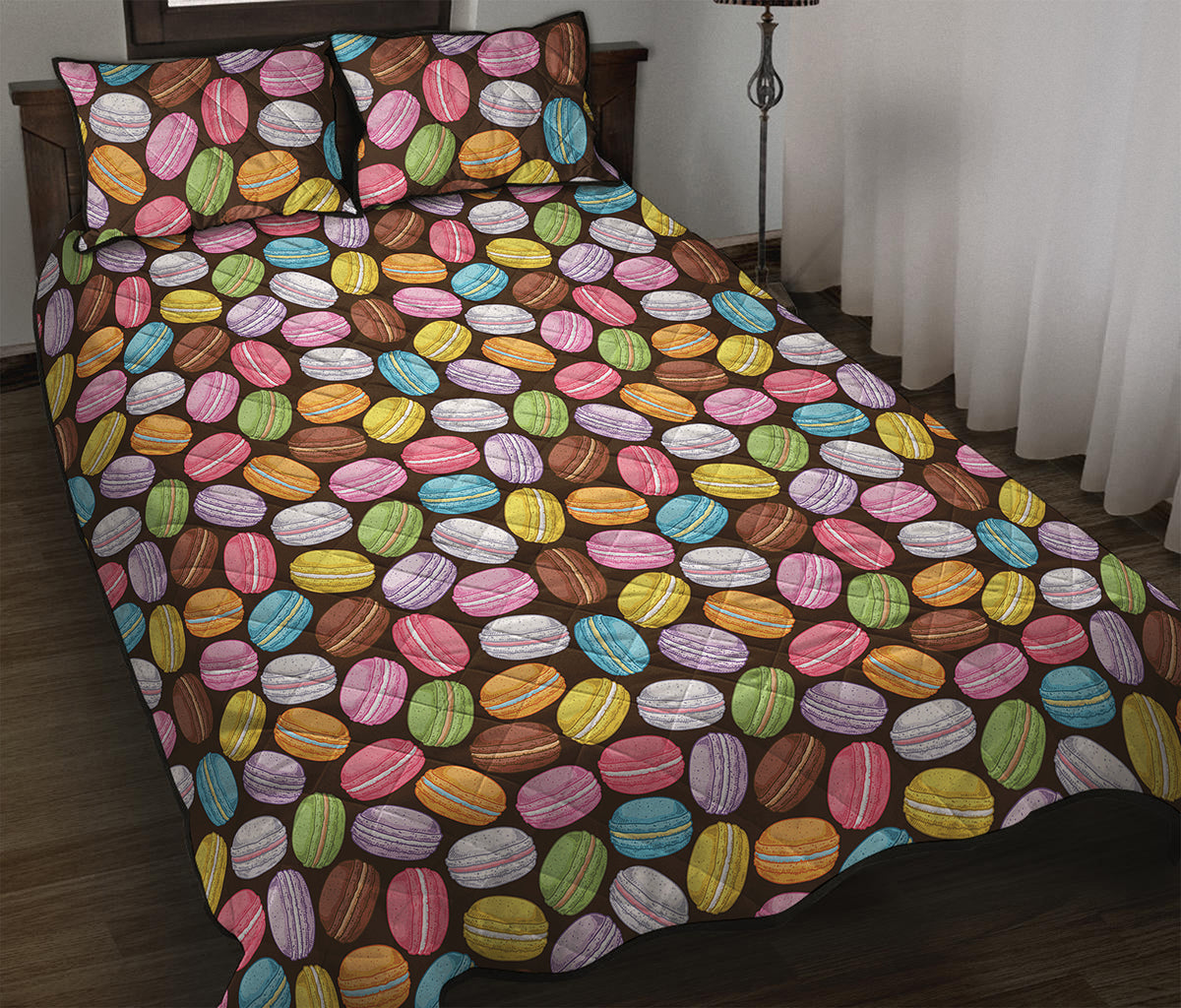Colorful Macarons Pattern Print Quilt Bed Set