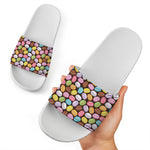 Colorful Macarons Pattern Print White Slide Sandals