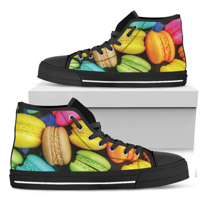 Colorful Macarons Print Black High Top Shoes