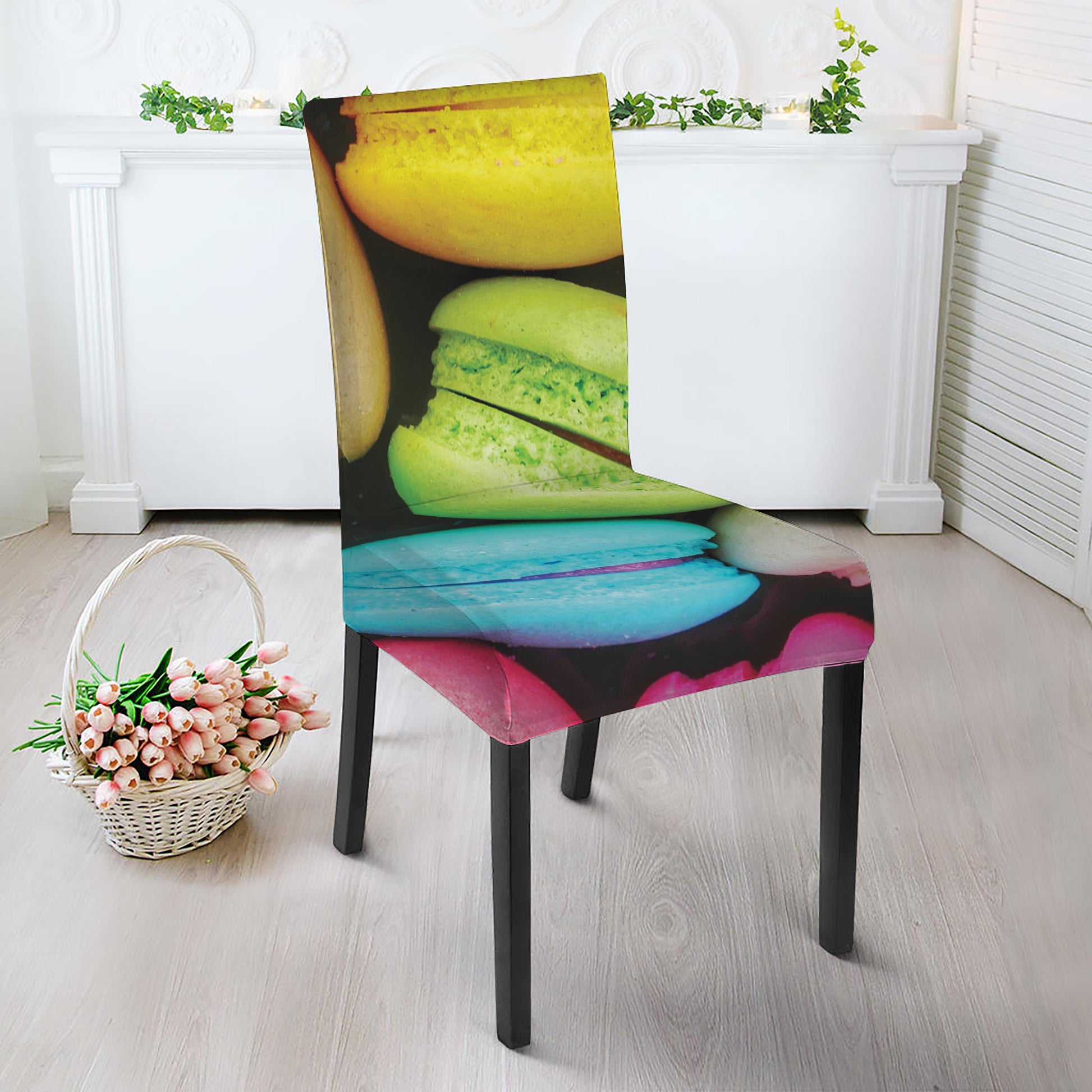 Colorful Macarons Print Dining Chair Slipcover