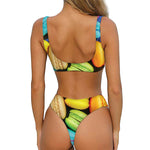 Colorful Macarons Print Front Bow Tie Bikini