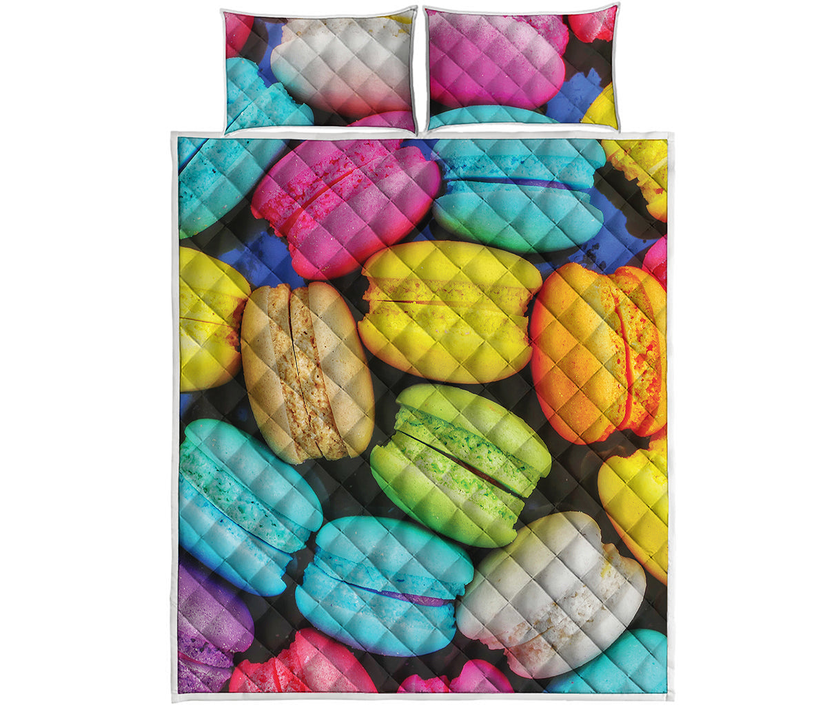 Colorful Macarons Print Quilt Bed Set