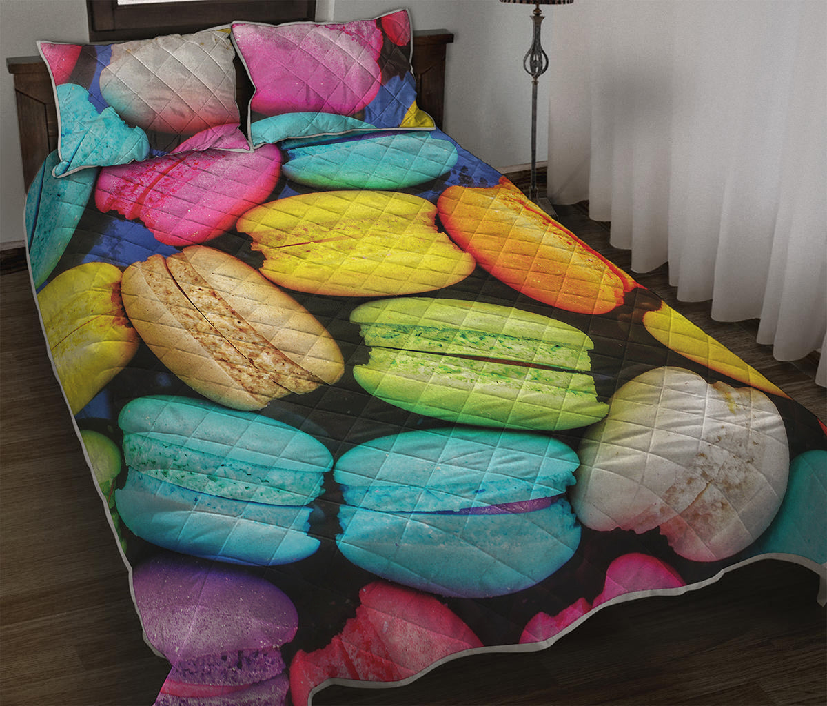 Colorful Macarons Print Quilt Bed Set