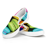 Colorful Macarons Print White Slip On Shoes