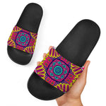 Colorful Mandala Bohemian Pattern Print Black Slide Sandals