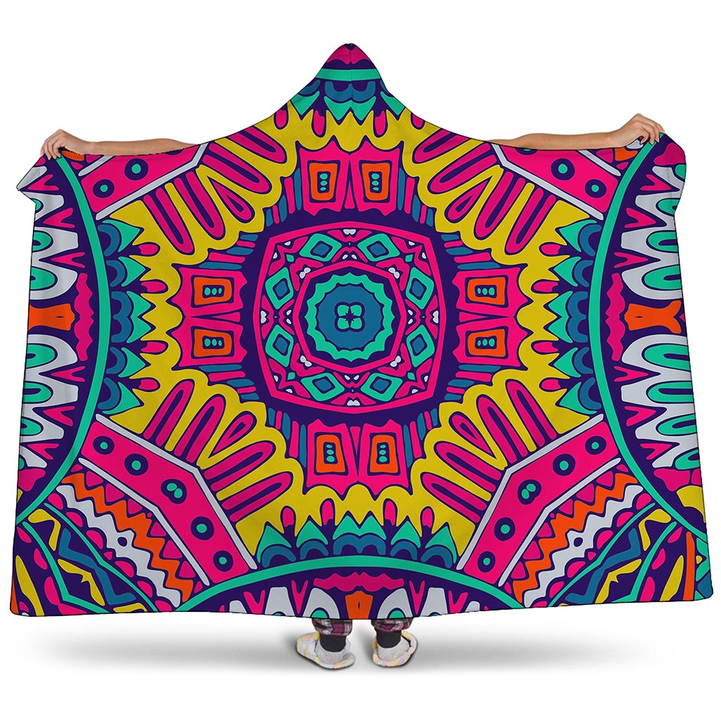 Colorful Mandala Bohemian Pattern Print Hooded Blanket