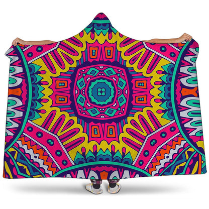 Colorful Mandala Bohemian Pattern Print Hooded Blanket