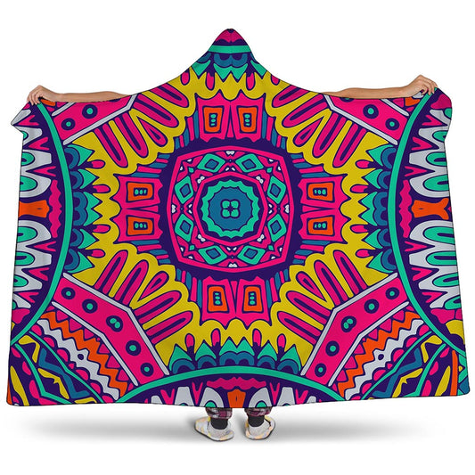 Colorful Mandala Bohemian Pattern Print Hooded Blanket