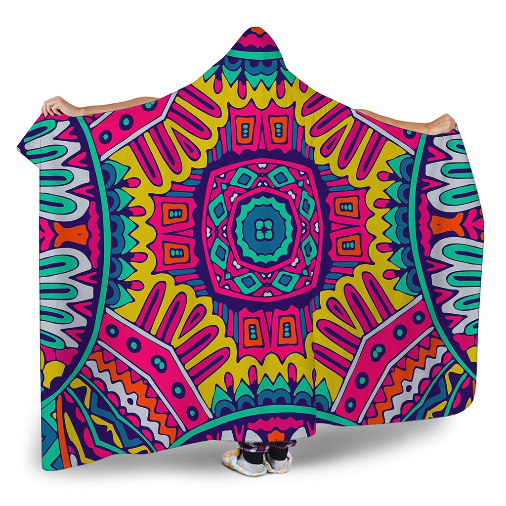 Colorful Mandala Bohemian Pattern Print Hooded Blanket