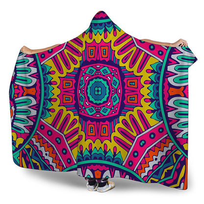 Colorful Mandala Bohemian Pattern Print Hooded Blanket