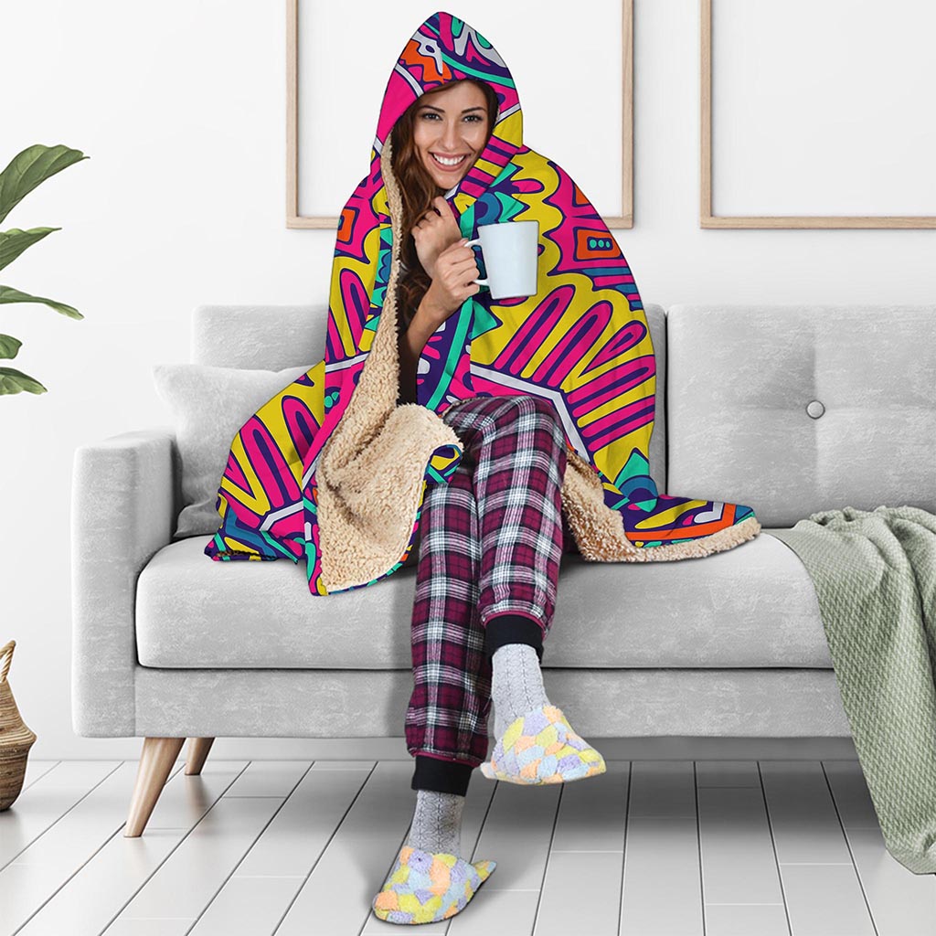 Colorful Mandala Bohemian Pattern Print Hooded Blanket