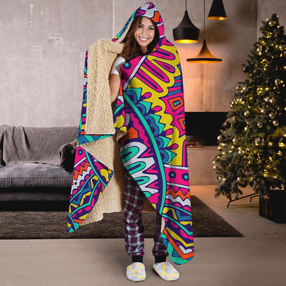 Colorful Mandala Bohemian Pattern Print Hooded Blanket