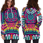 Colorful Mandala Bohemian Pattern Print Hoodie Dress GearFrost