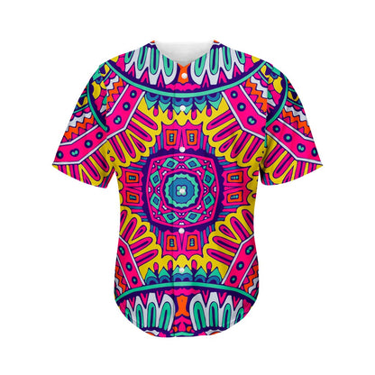 Colorful Mandala Bohemian Pattern Print Men's Baseball Jersey