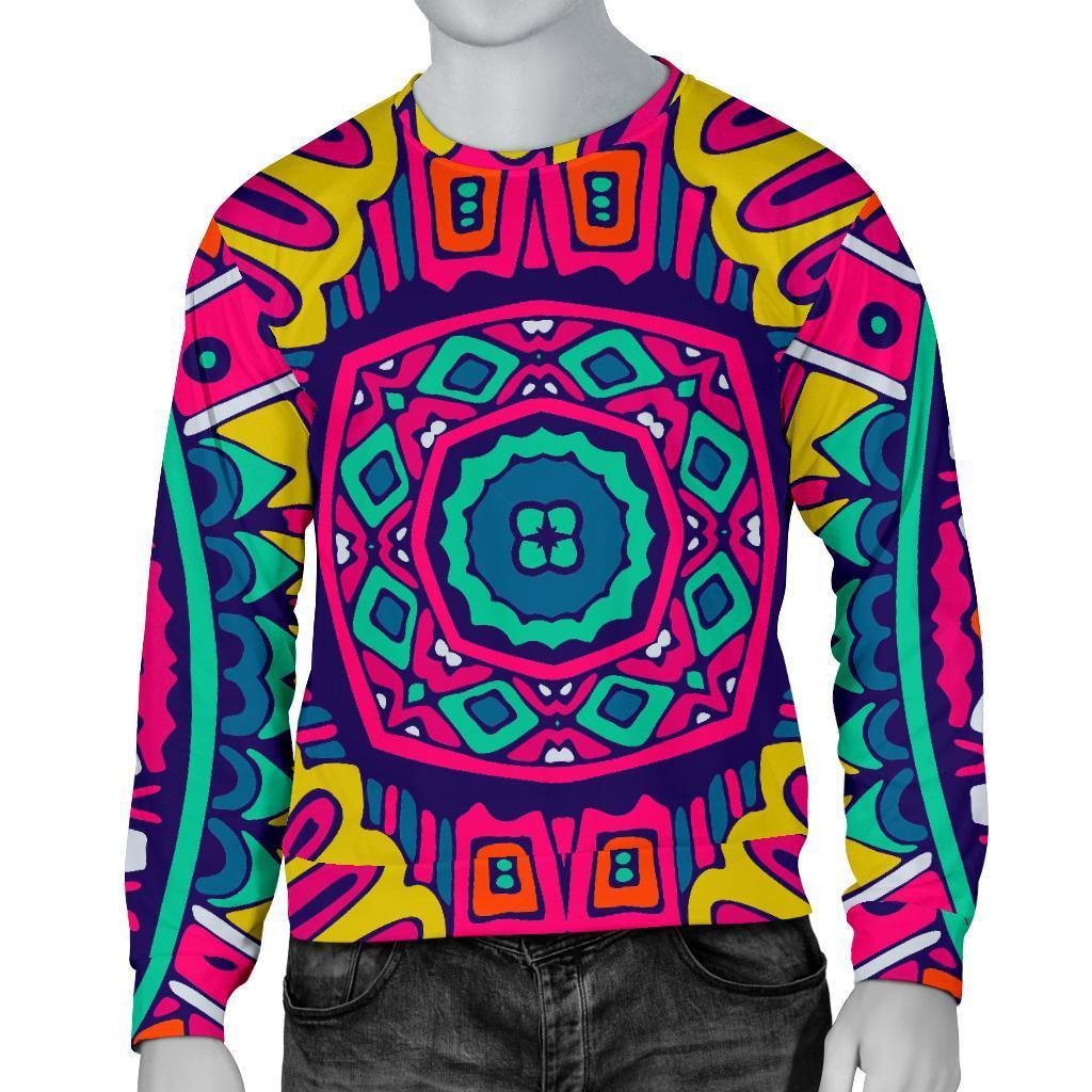 Colorful Mandala Bohemian Pattern Print Men's Crewneck Sweatshirt GearFrost