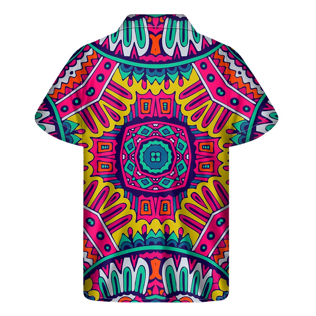 Colorful Mandala Bohemian Pattern Print Men's Short Sleeve Shirt