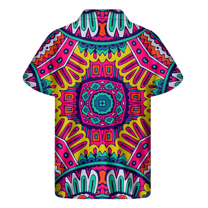 Colorful Mandala Bohemian Pattern Print Men's Short Sleeve Shirt