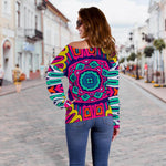 Colorful Mandala Bohemian Pattern Print Off Shoulder Sweatshirt GearFrost