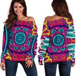 Colorful Mandala Bohemian Pattern Print Off Shoulder Sweatshirt GearFrost