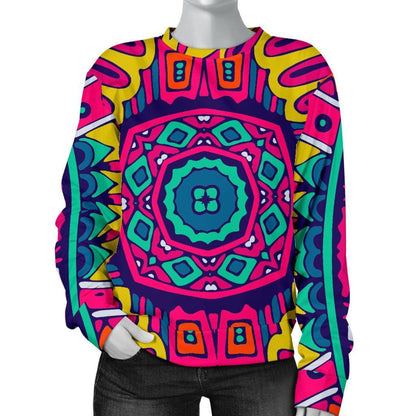 Colorful Mandala Bohemian Pattern Print Women's Crewneck Sweatshirt GearFrost