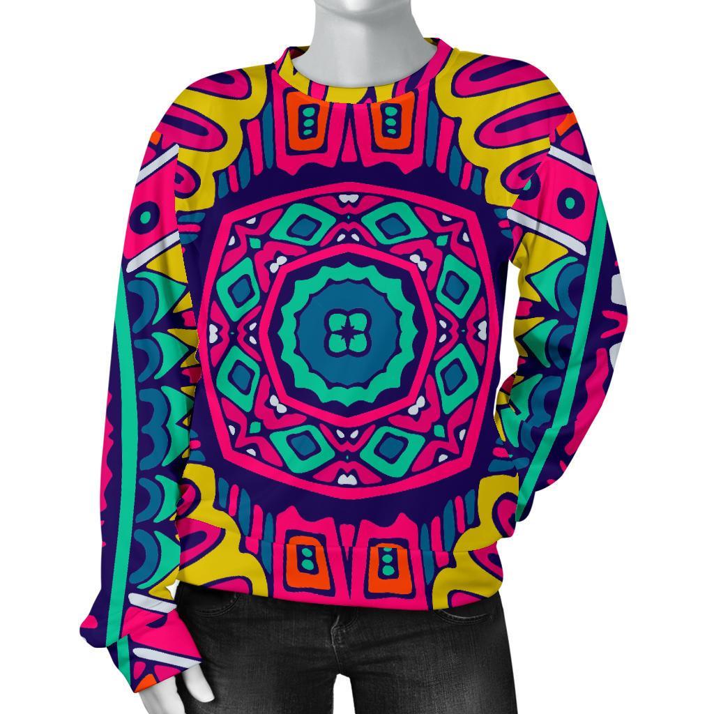 Colorful Mandala Bohemian Pattern Print Women's Crewneck Sweatshirt GearFrost