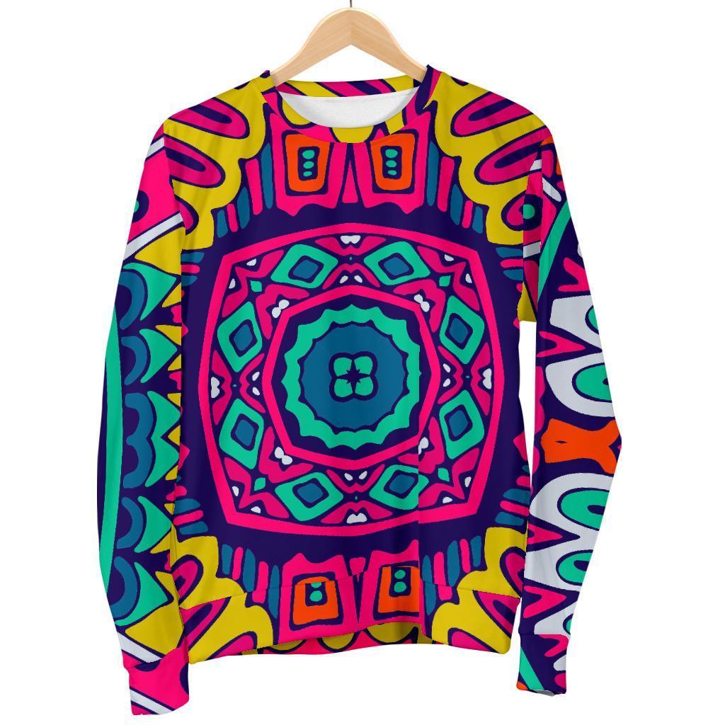 Colorful Mandala Bohemian Pattern Print Women's Crewneck Sweatshirt GearFrost