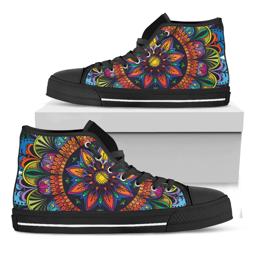 Colorful Mandala Print Black High Top Shoes