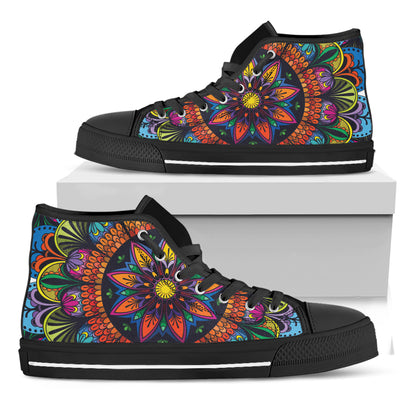 Colorful Mandala Print Black High Top Shoes