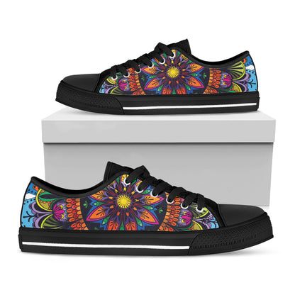 Colorful Mandala Print Black Low Top Shoes