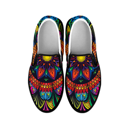 Colorful Mandala Print Black Slip On Shoes