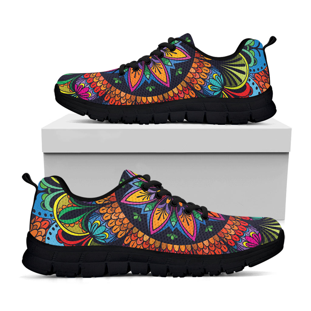 Colorful Mandala Print Black Sneakers