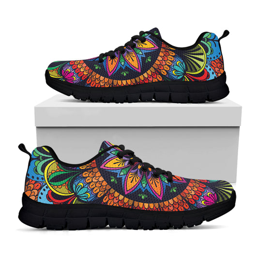Colorful Mandala Print Black Sneakers