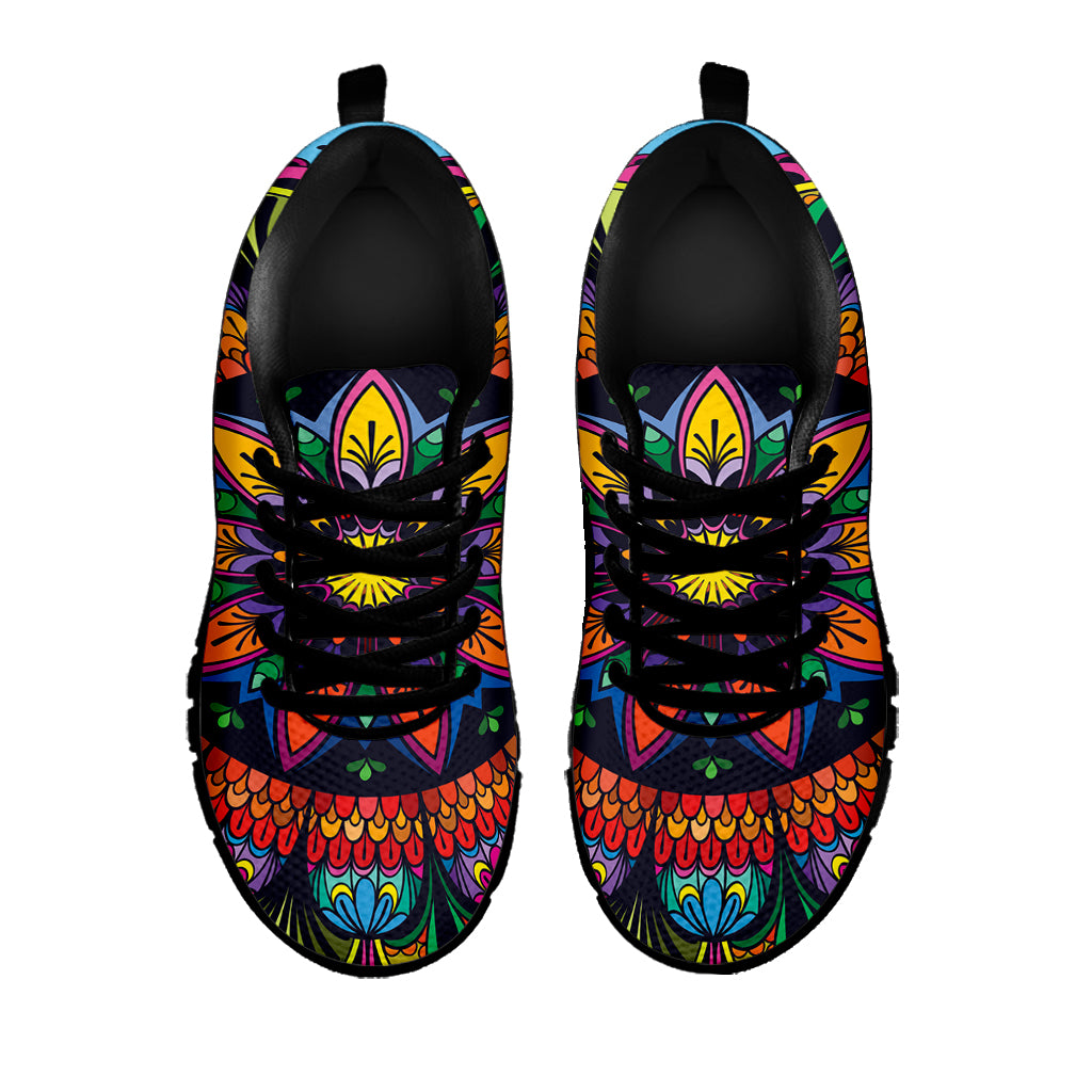 Colorful Mandala Print Black Sneakers