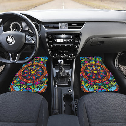 Colorful Mandala Print Front and Back Car Floor Mats