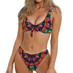 Colorful Mandala Print Front Bow Tie Bikini