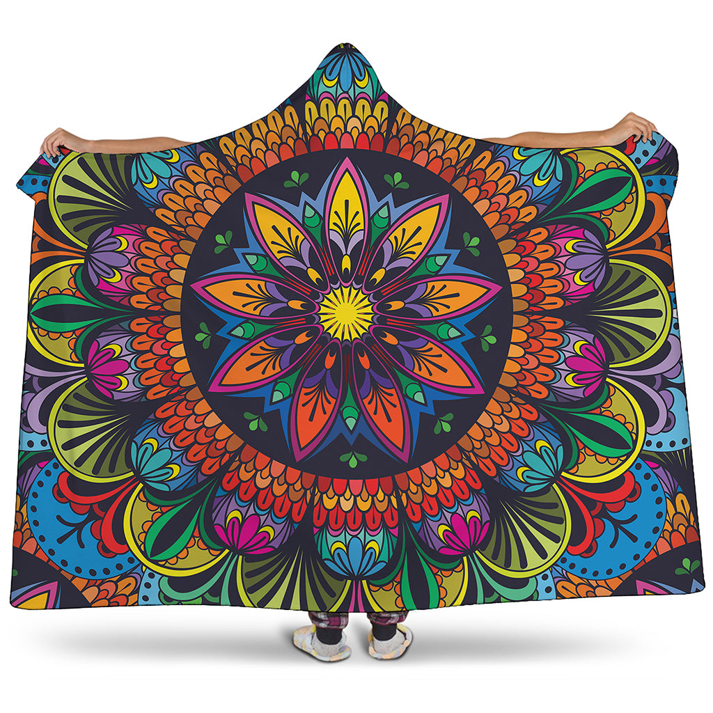 Colorful Mandala Print Hooded Blanket