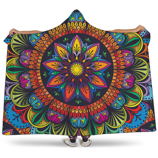 Colorful Mandala Print Hooded Blanket