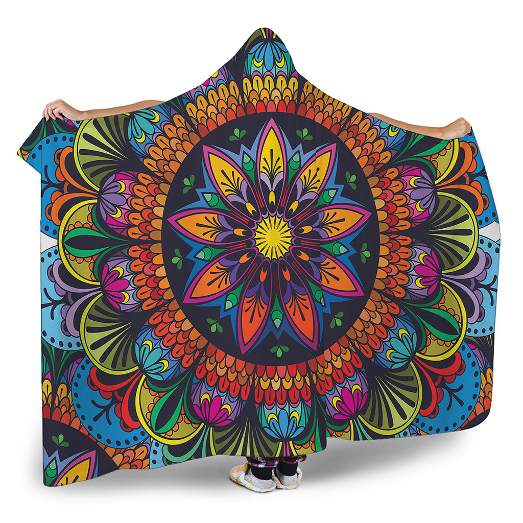 Colorful Mandala Print Hooded Blanket