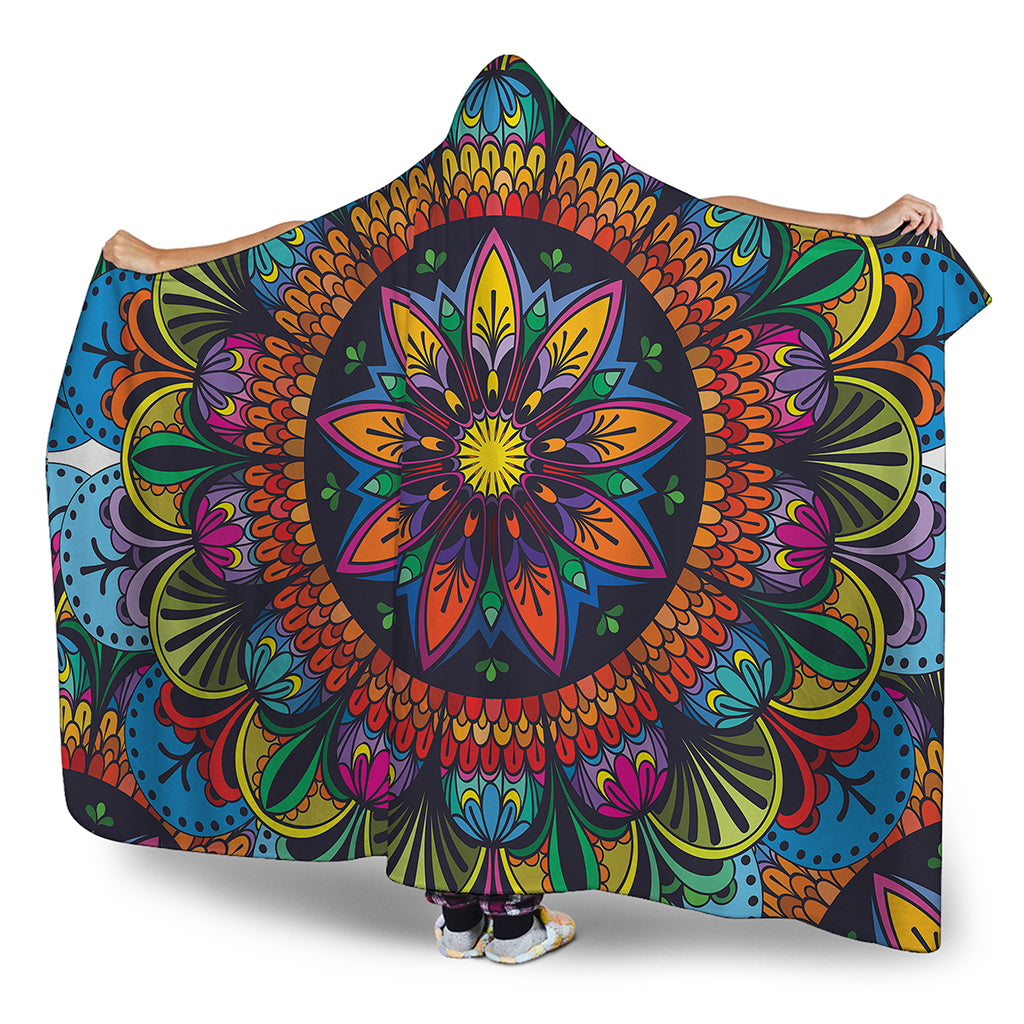 Colorful Mandala Print Hooded Blanket