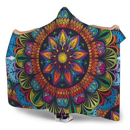 Colorful Mandala Print Hooded Blanket