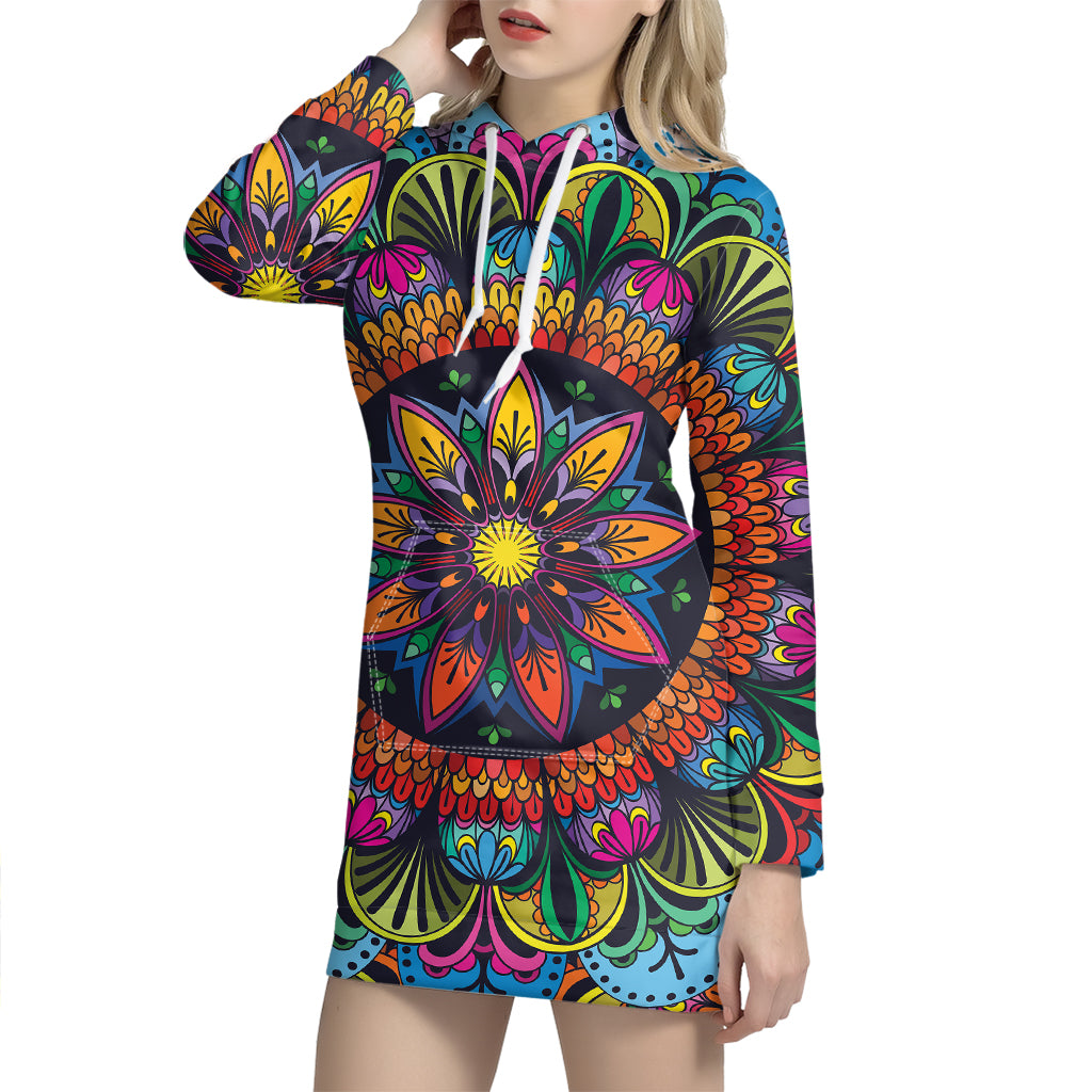 Colorful Mandala Print Hoodie Dress