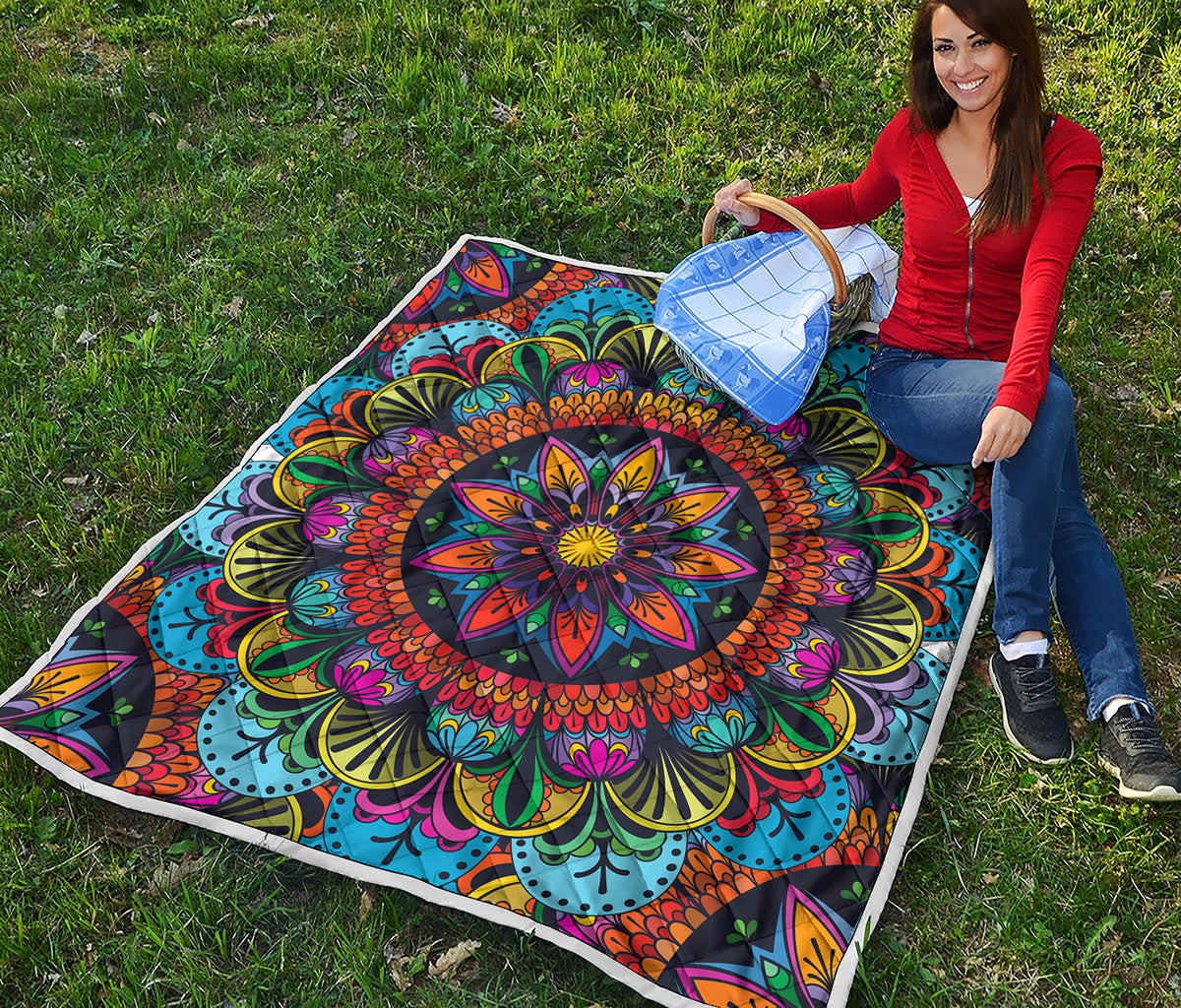 Colorful Mandala Print Quilt