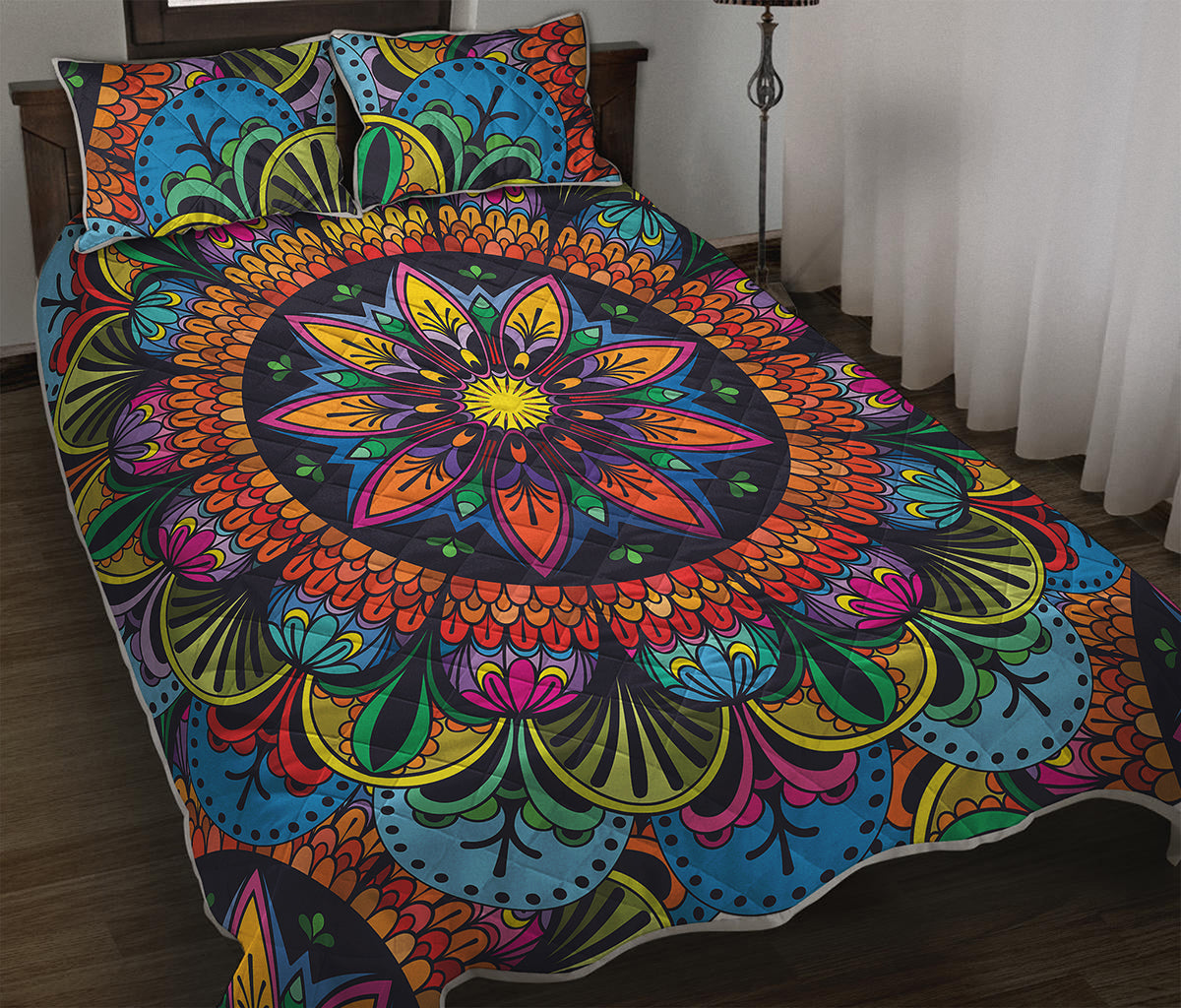 Colorful Mandala Print Quilt Bed Set