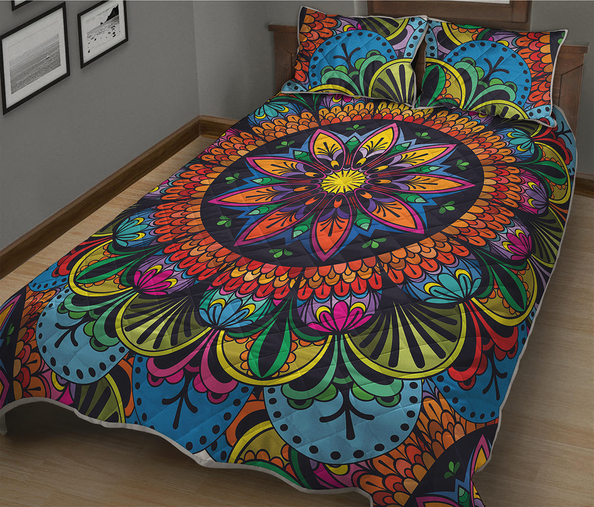 Colorful Mandala Print Quilt Bed Set